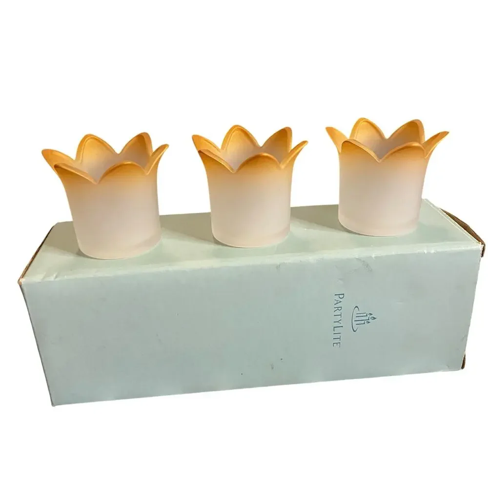 NIB Vintage Partylite P7233 Golden Candle Holders Set of 3 Frosted Glass